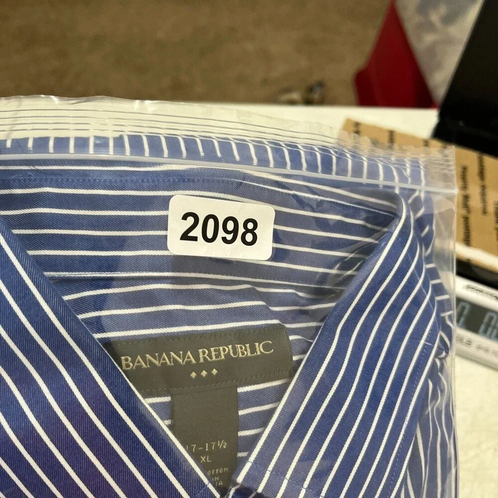 BANANA REPUBLIC SHIRT MENS XL BLUE‎ STRIPED BUSINESS FORMAL LONG-SLEEVE TOP